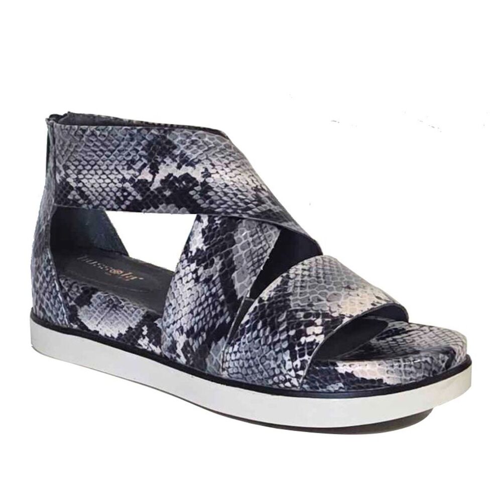 NEW bussola Women Postdam Pitone Cloud Crisscross Flatform Zip Sandal